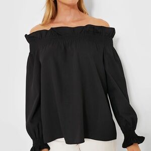 Tuckernuck Black Off the Shoulder Marguerite Blouse ruffle neck small